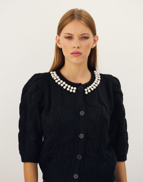 Knit cardigan with pearls