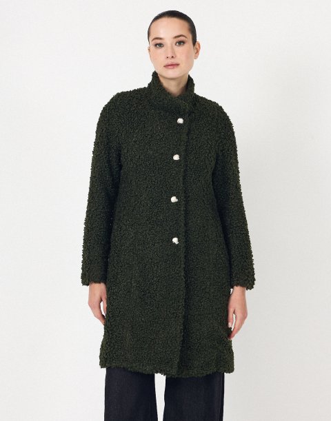 Boucle coat with button