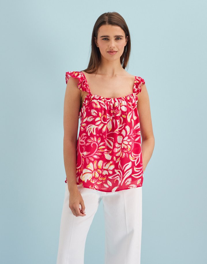 Printed top with ruffles