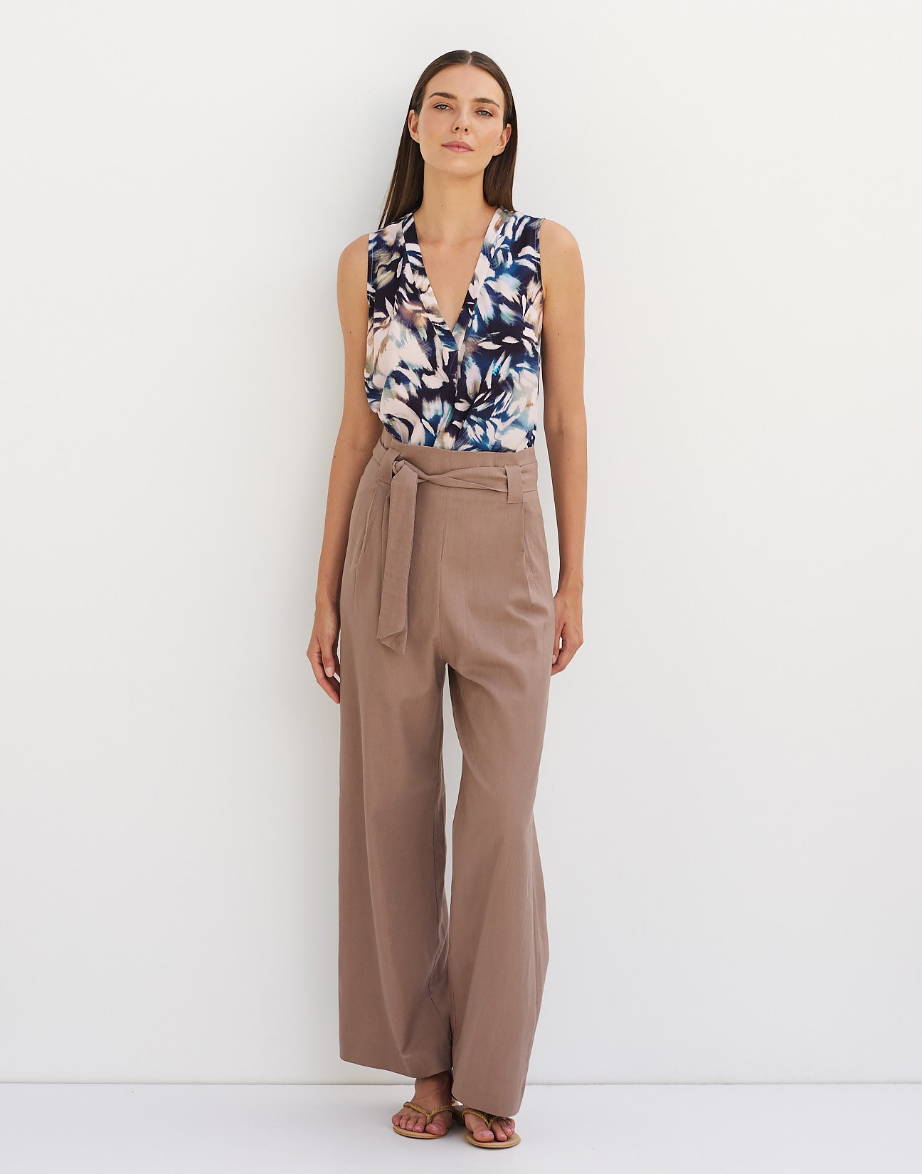 Ramie trousers with belt