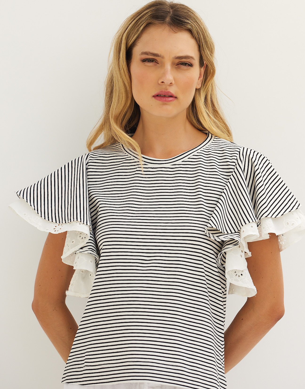 Striped top with embroidery