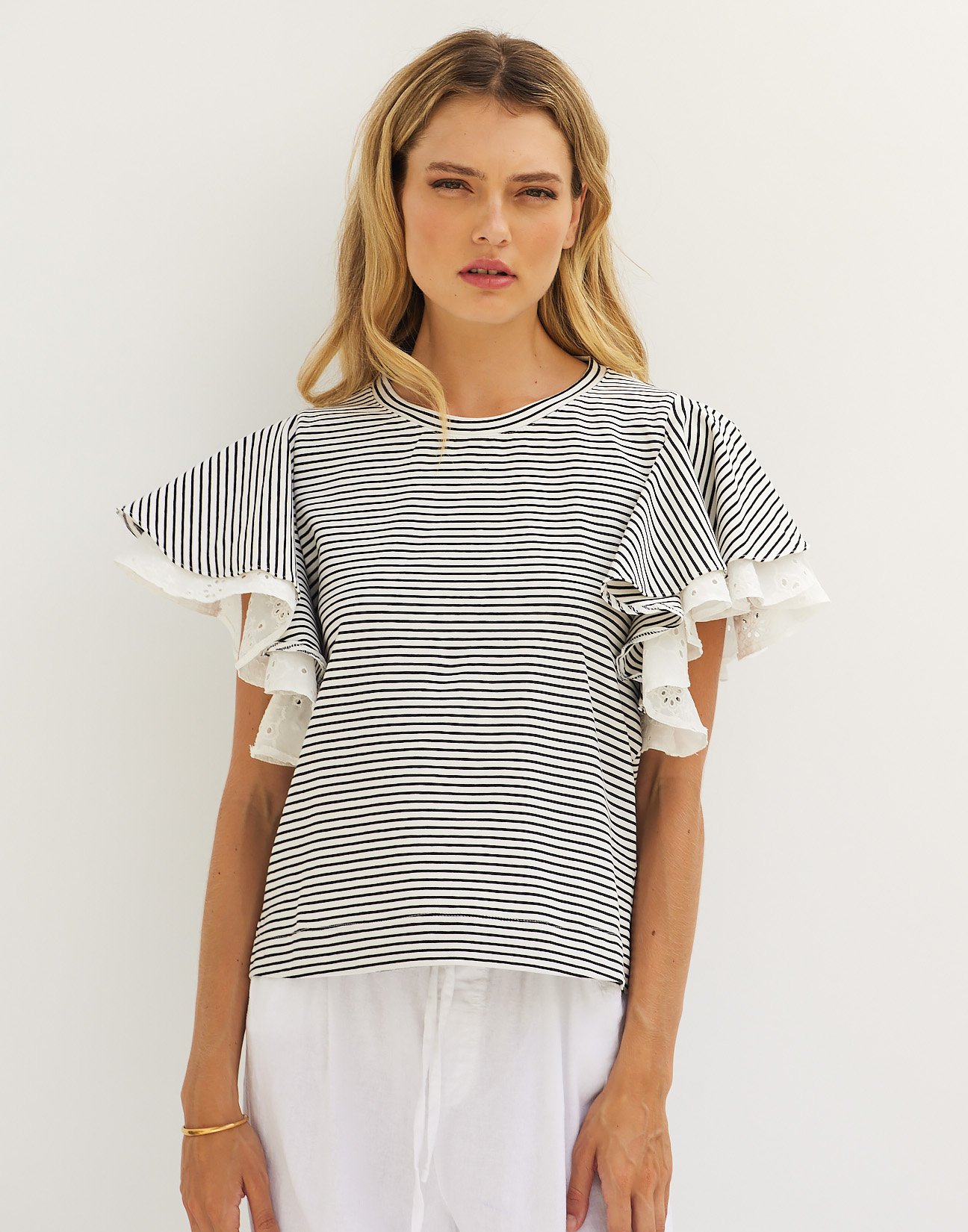 Striped top with embroidery