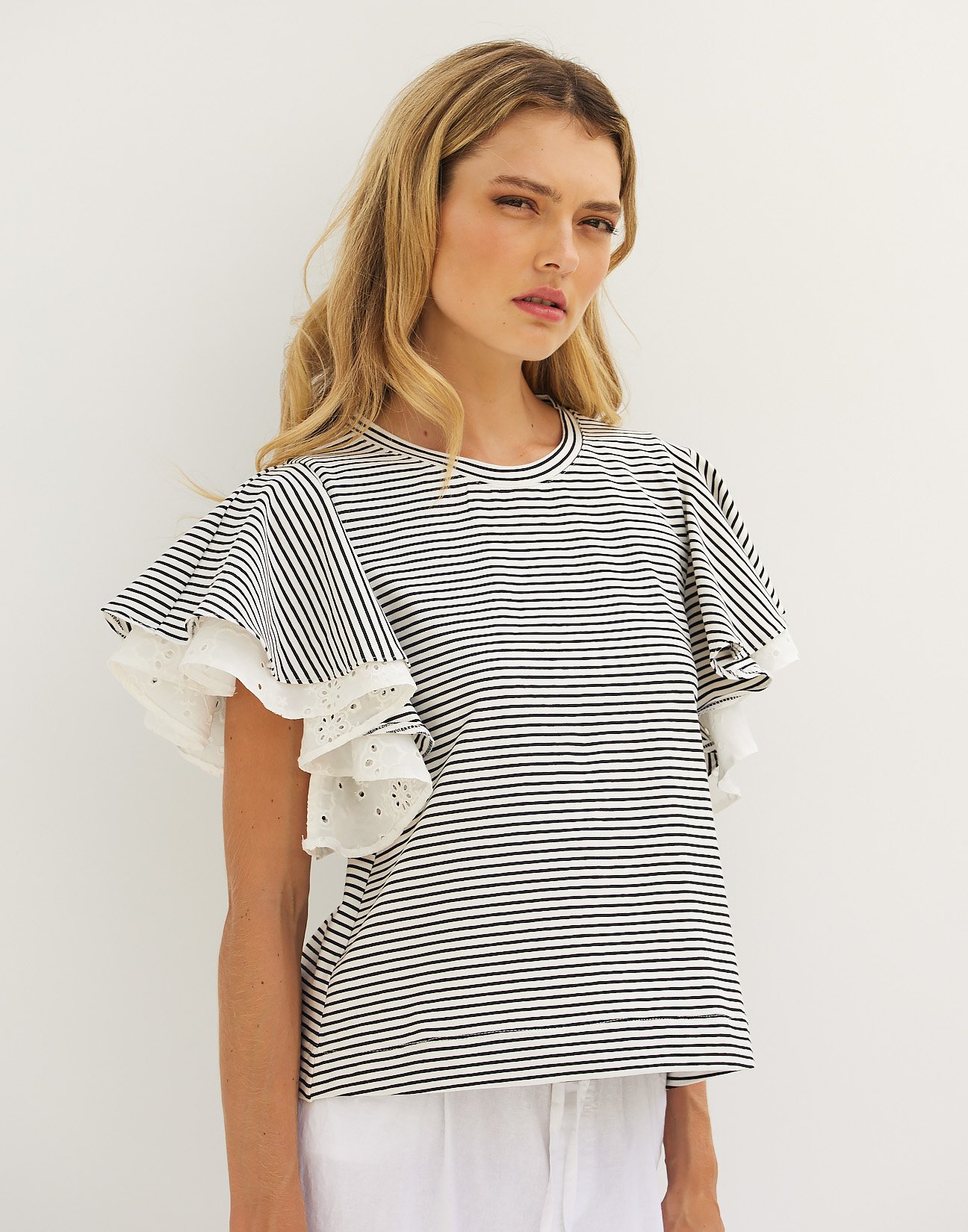 Striped top with embroidery