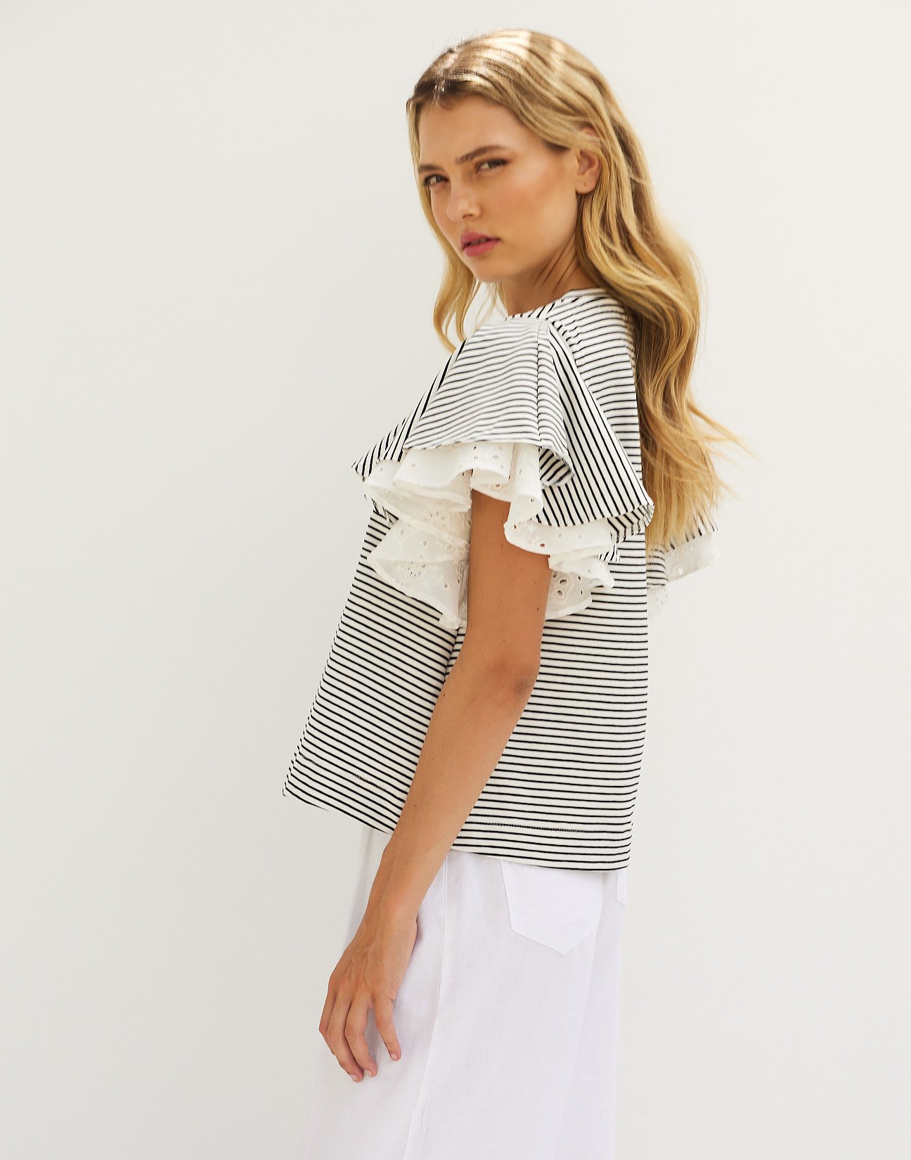 Striped top with embroidery