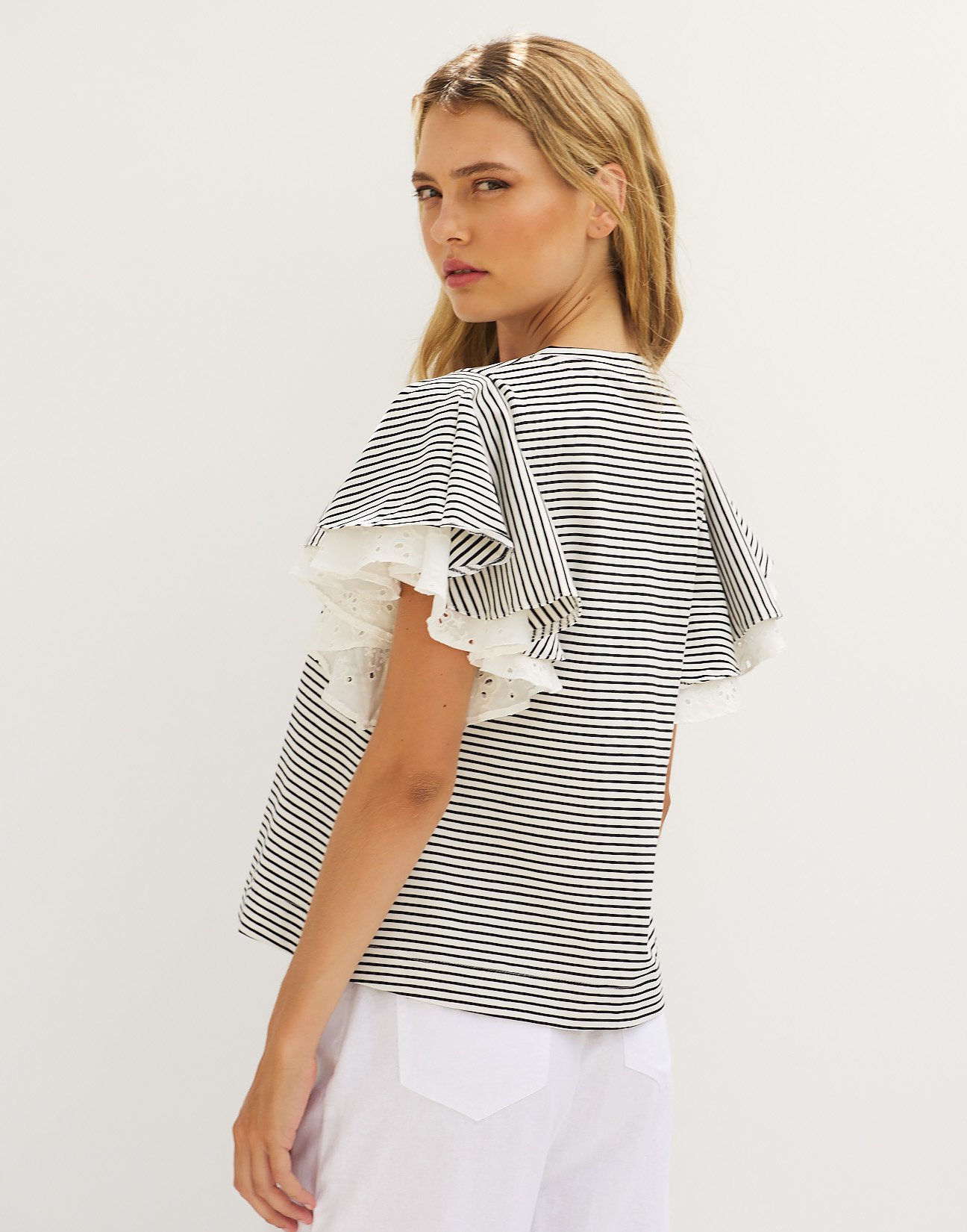 Striped top with embroidery