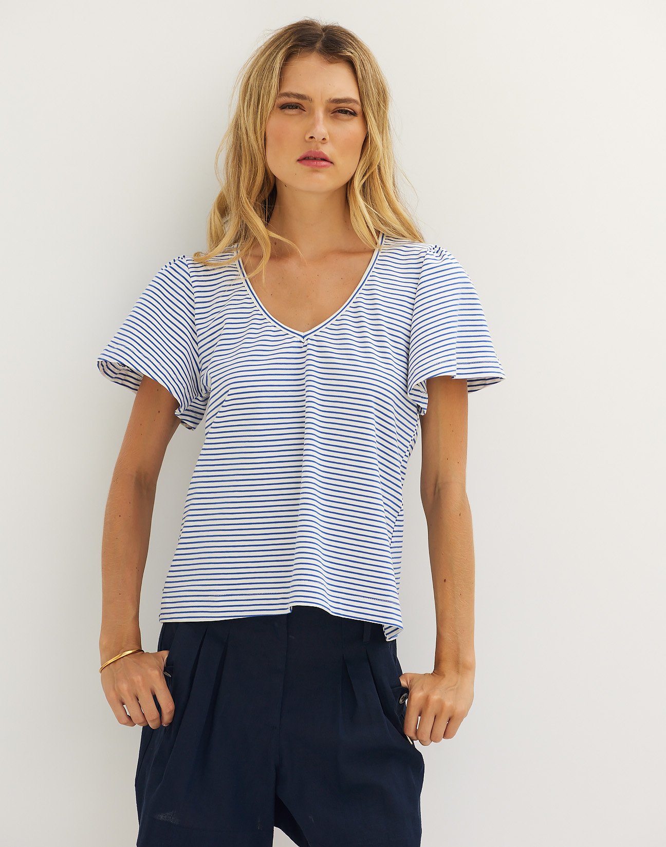 Striped blouse with ruffles