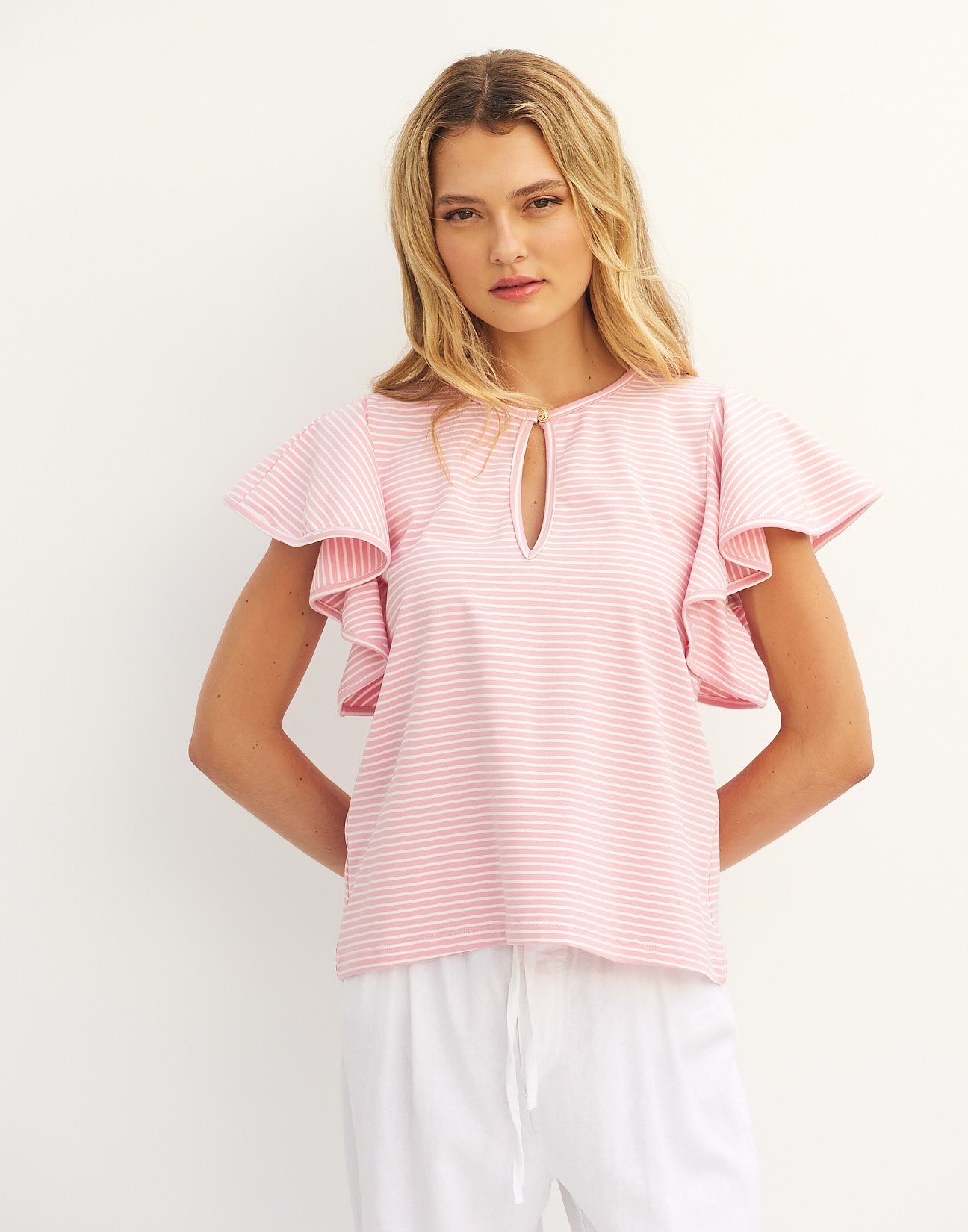 Striped top with ruffles