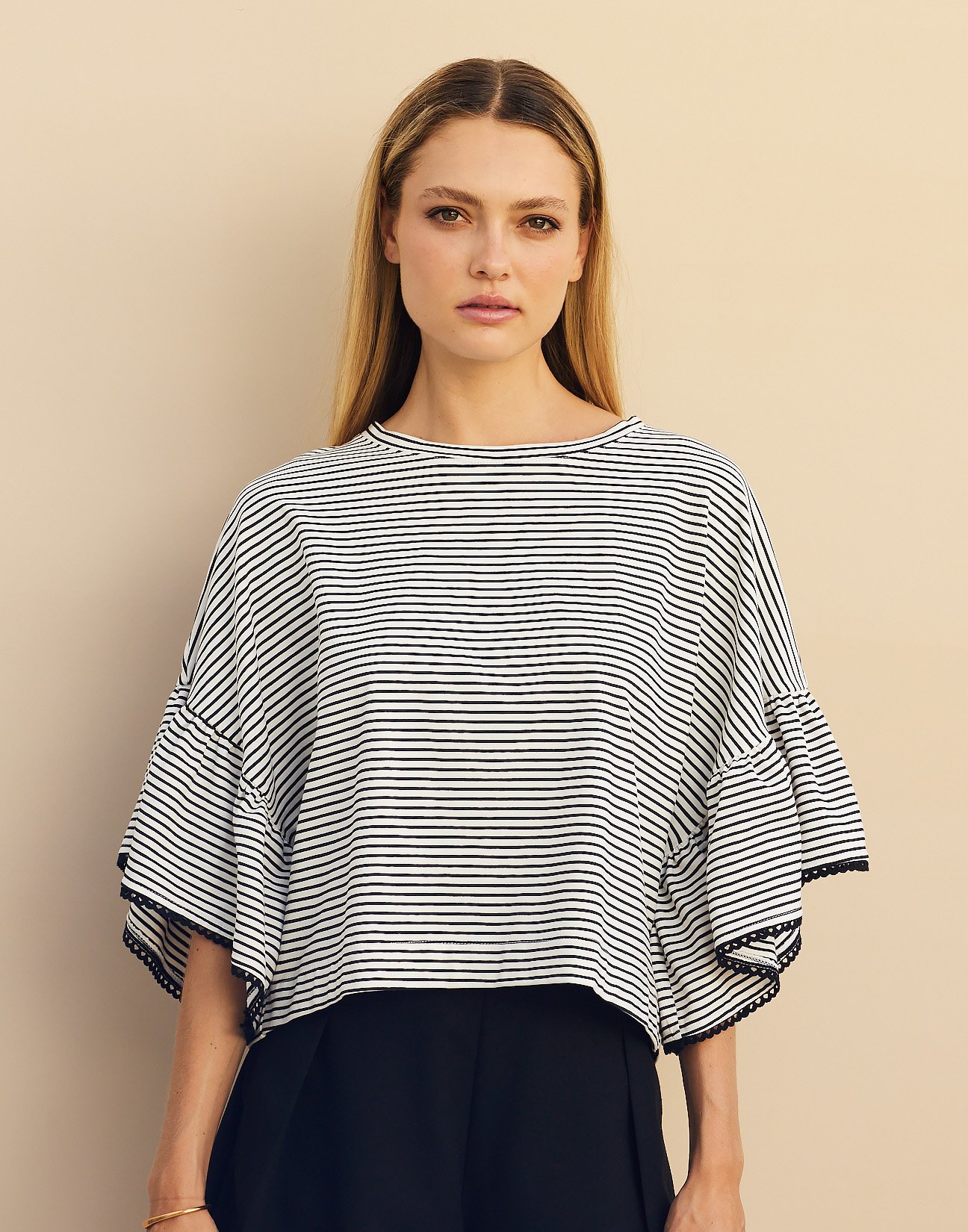 Striped top with ruffles