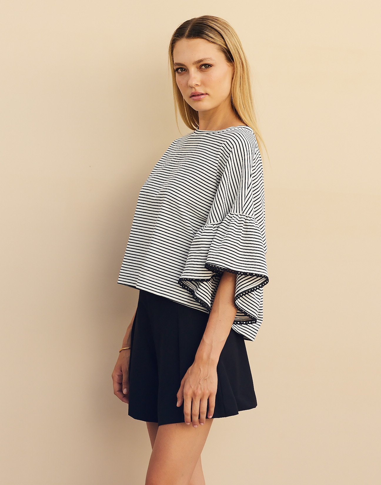 Striped top with ruffles