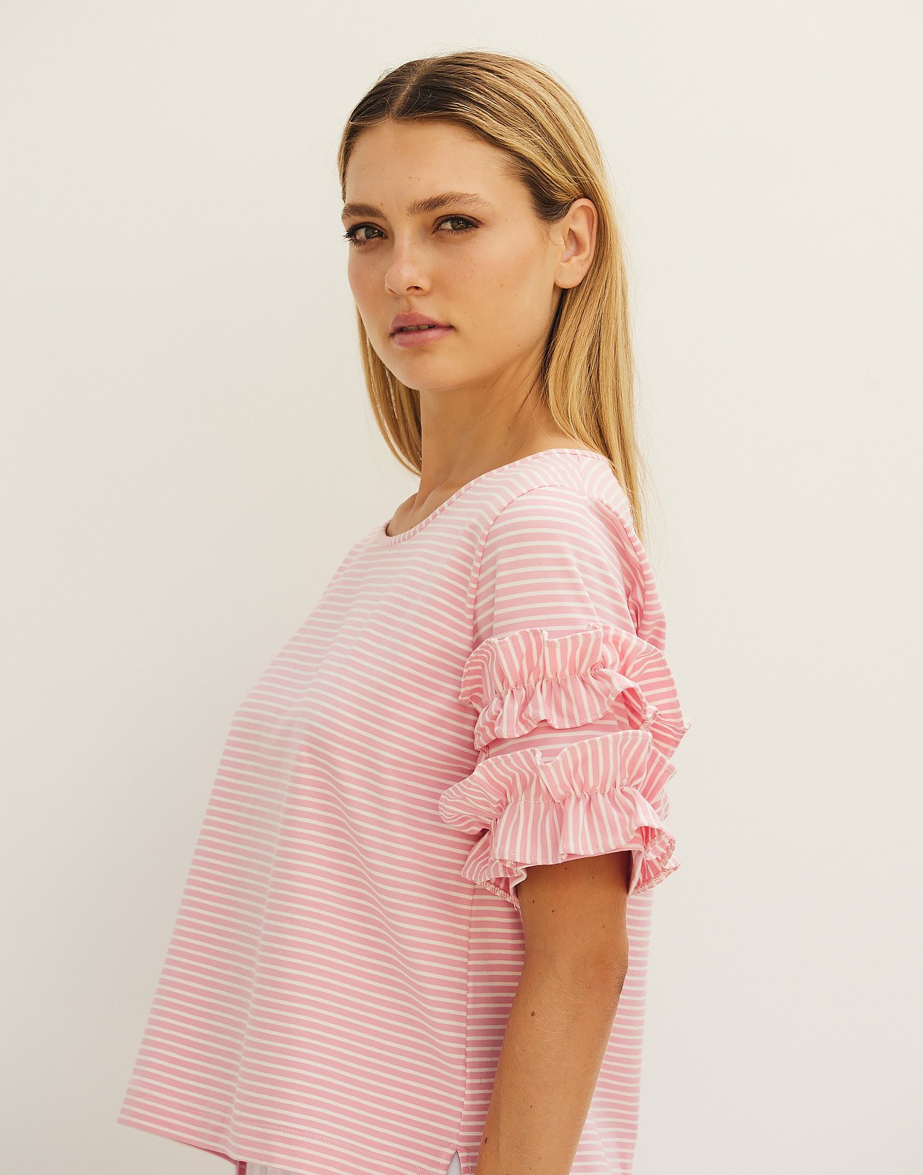 Striped top with ruffles