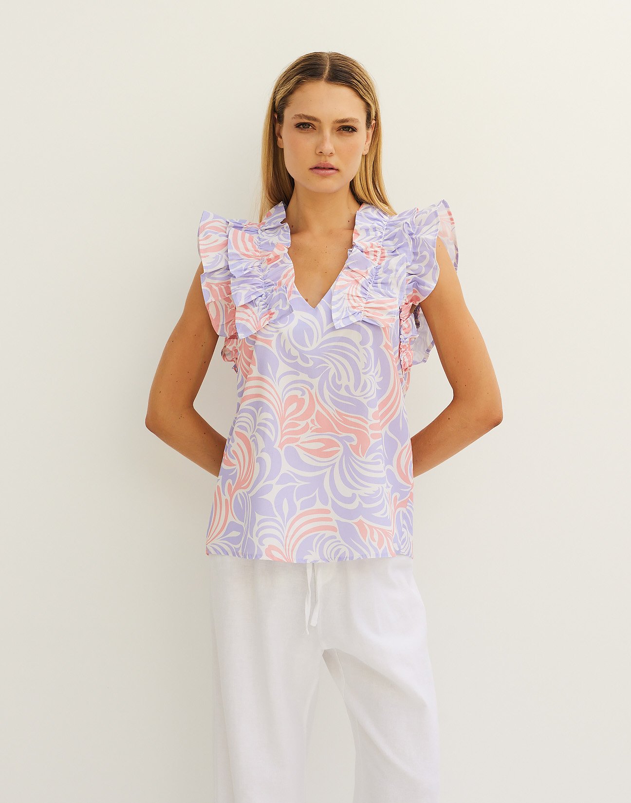 Printed poplin top