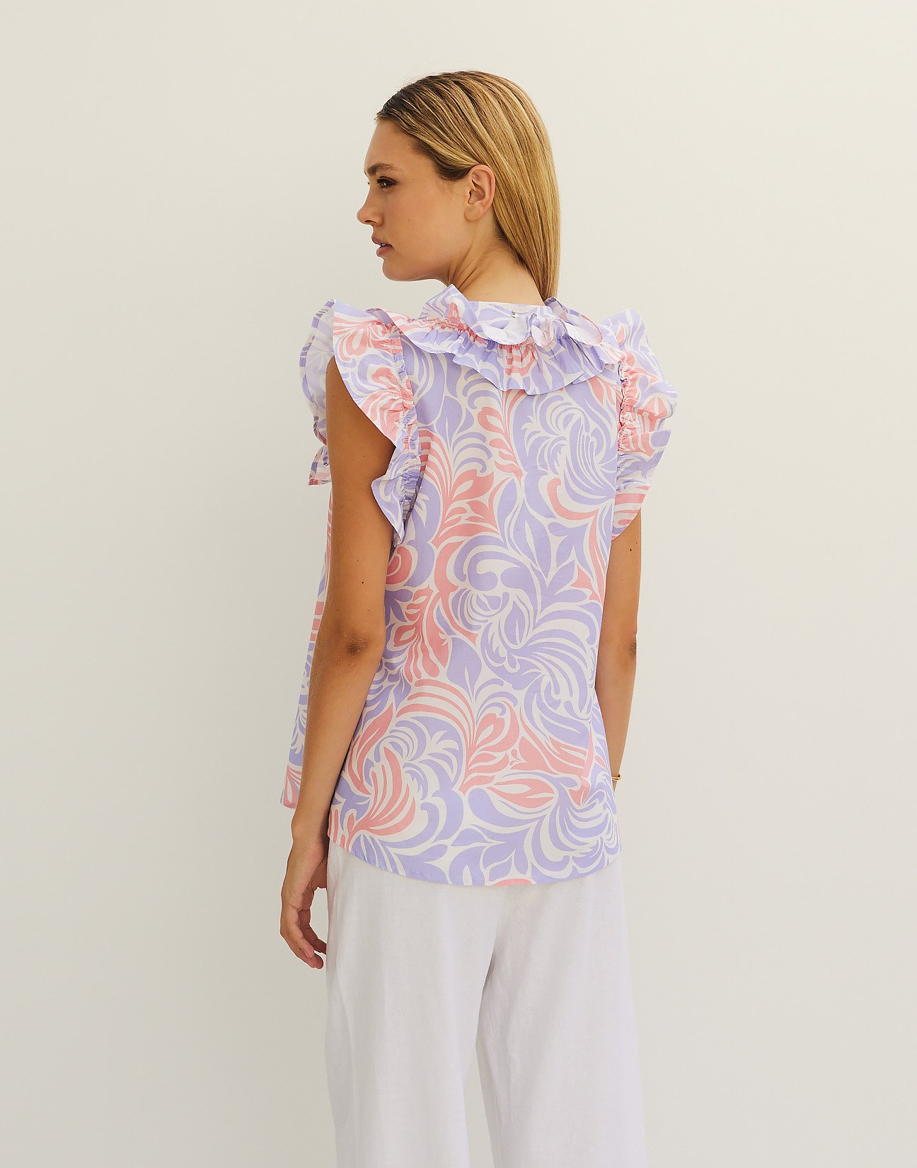 Printed poplin top