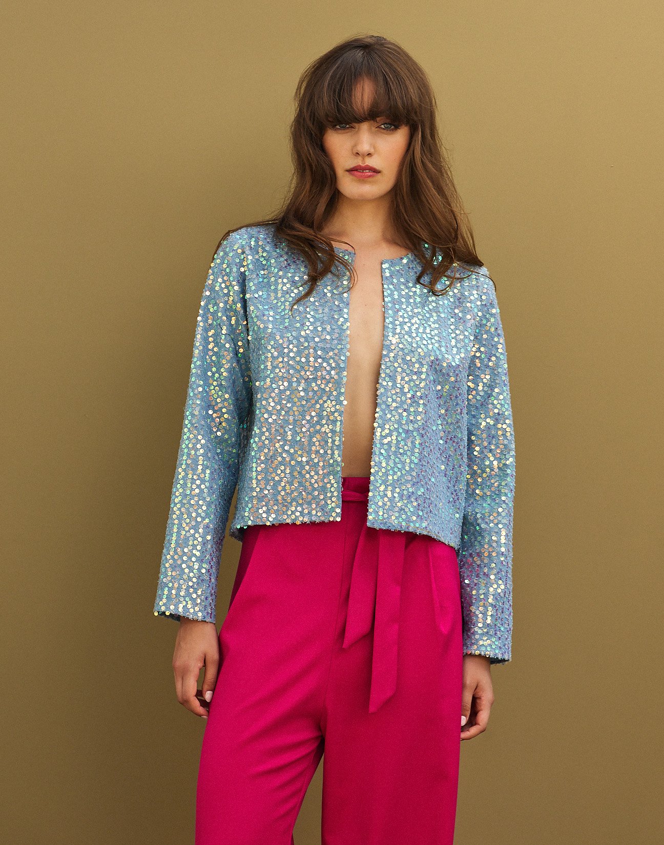 Sequinned denim blazer