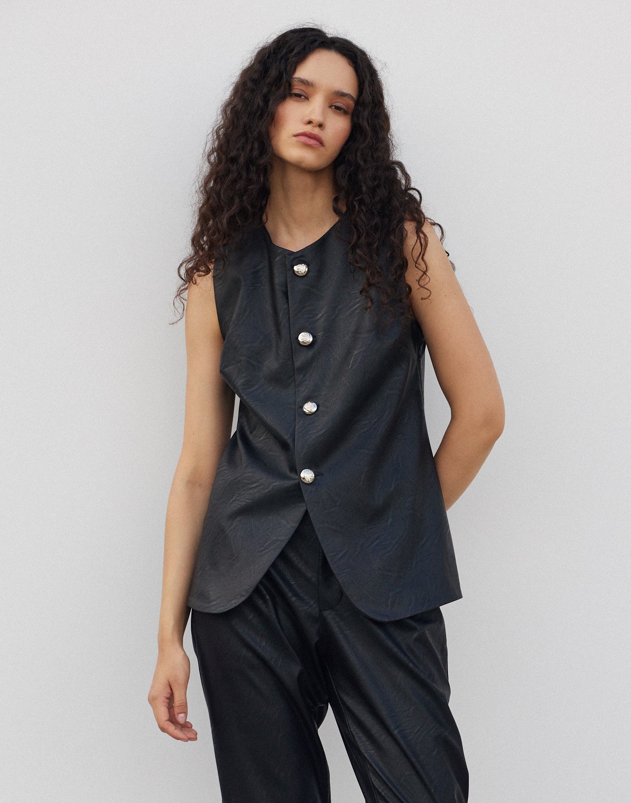 Faux leather waistcoat