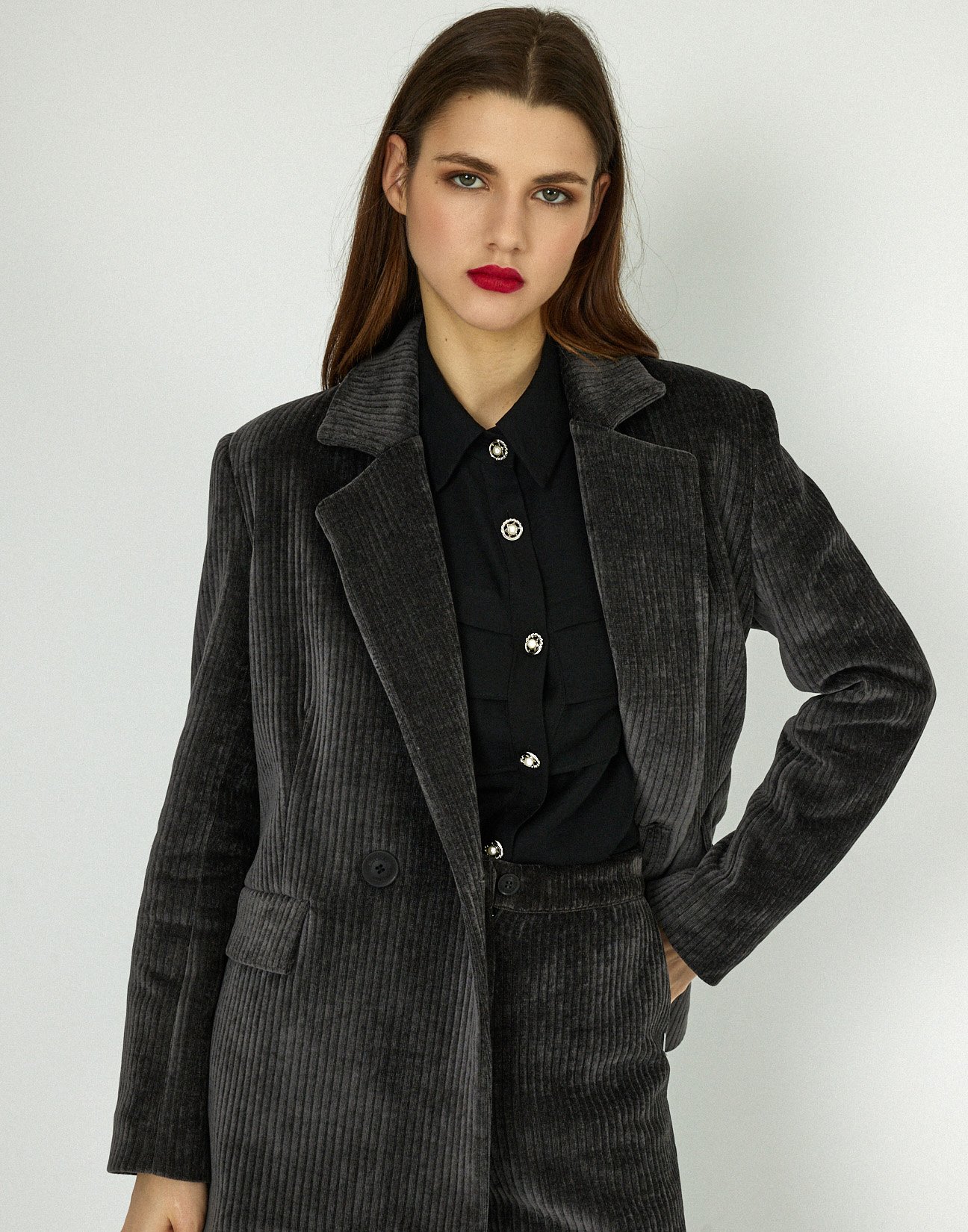 Double-breasted corduroy blazer