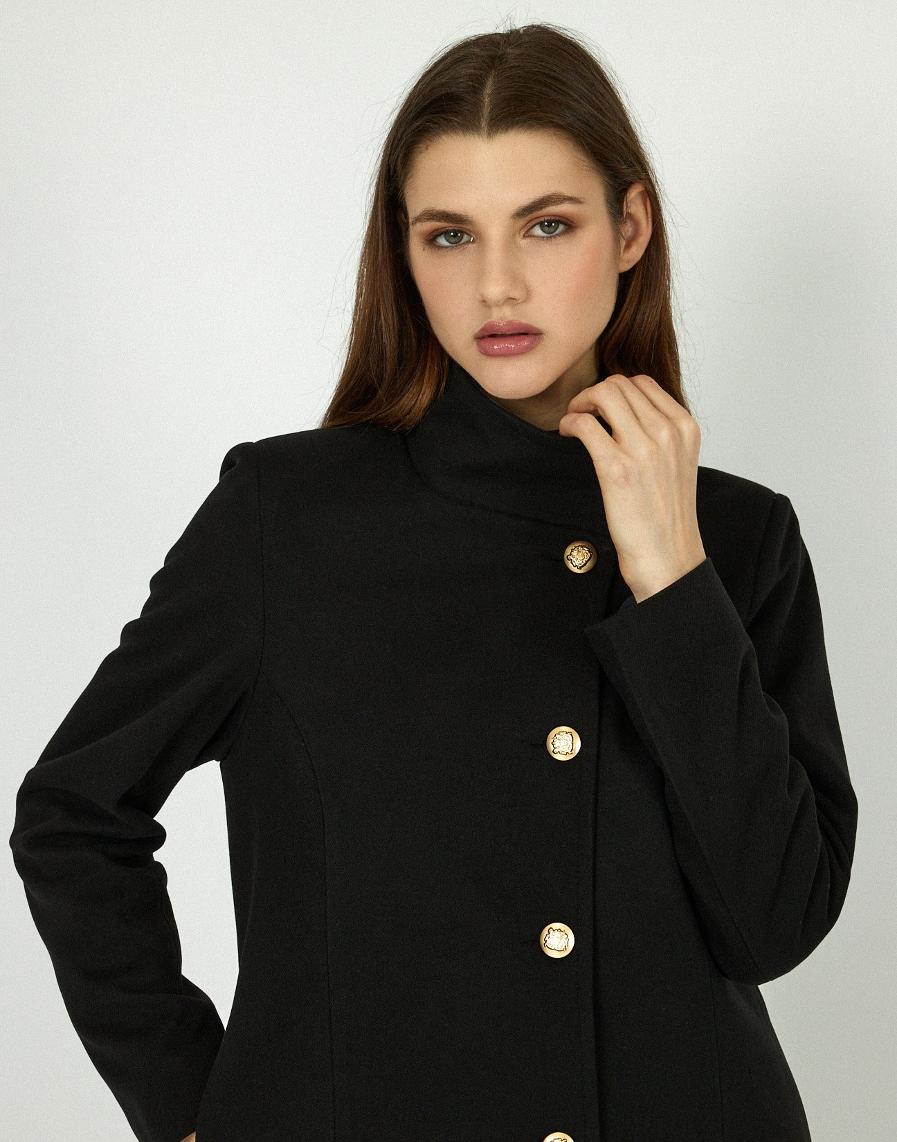 Coat with high collar