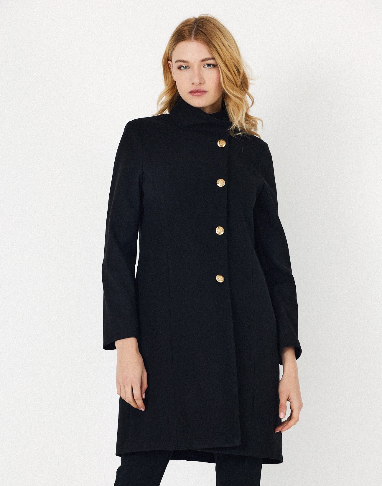 Coat with high collar