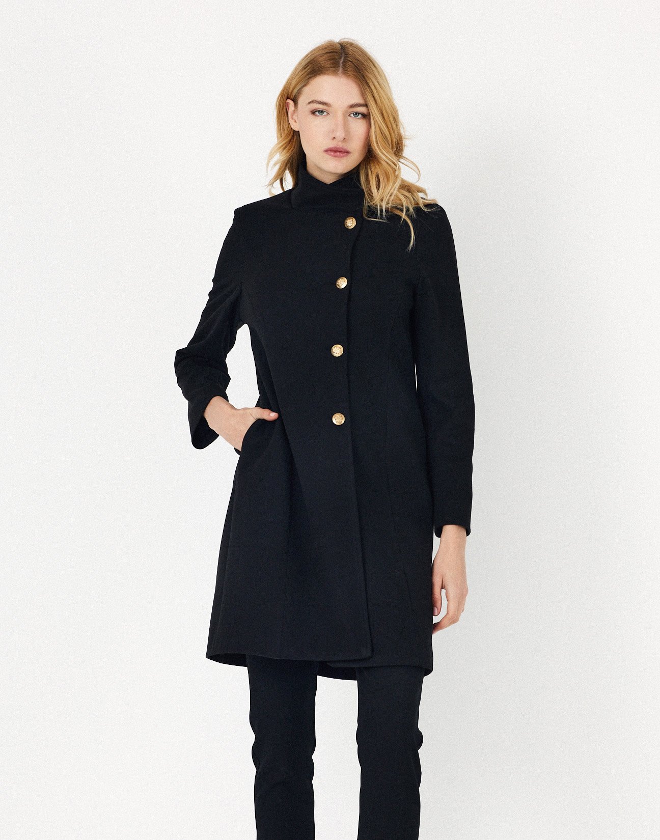 Coat with high collar