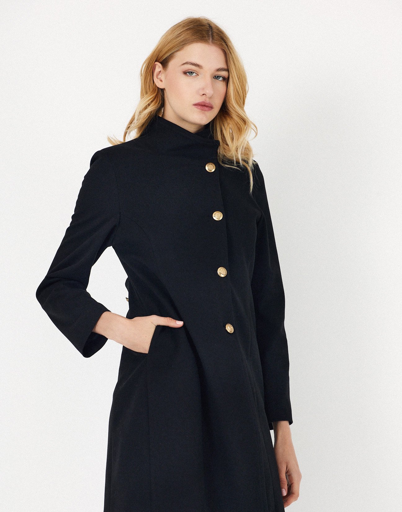 Coat with high collar