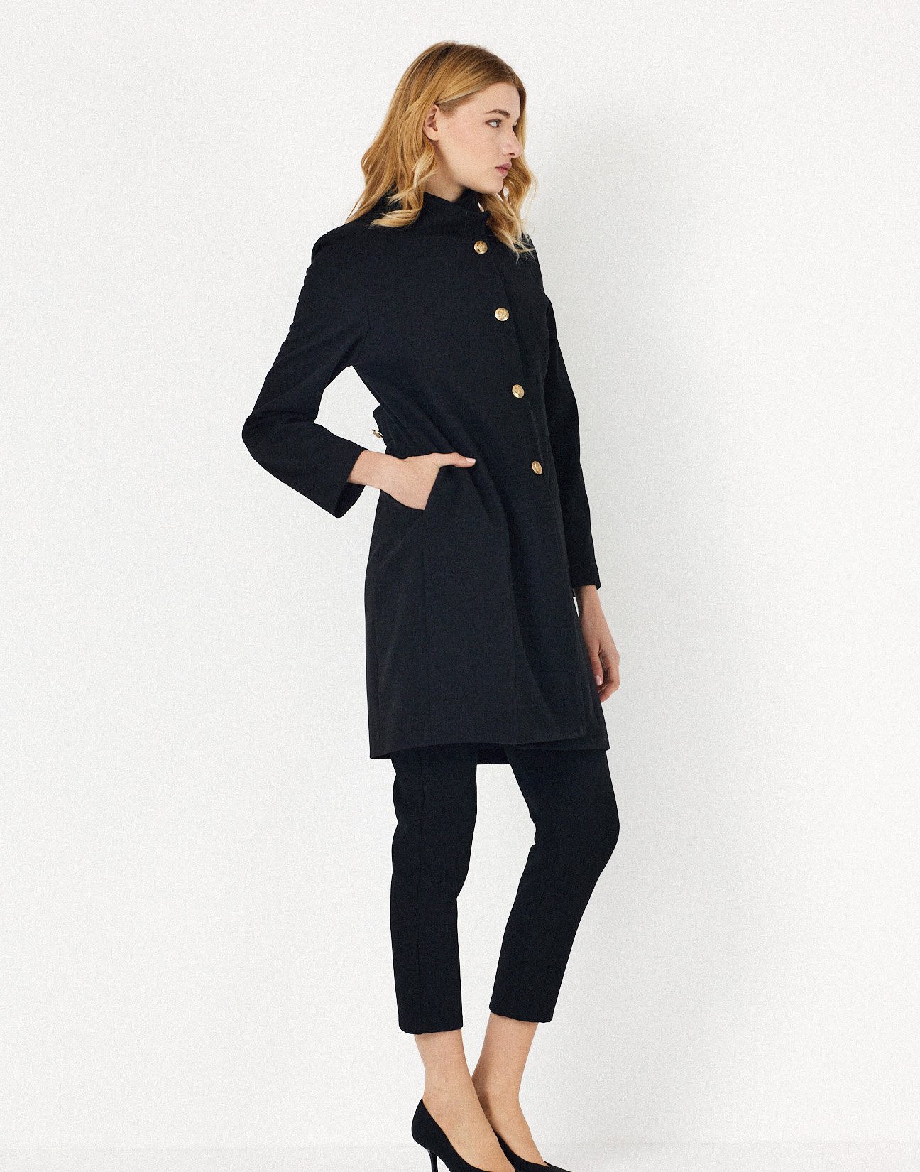 Coat with high collar