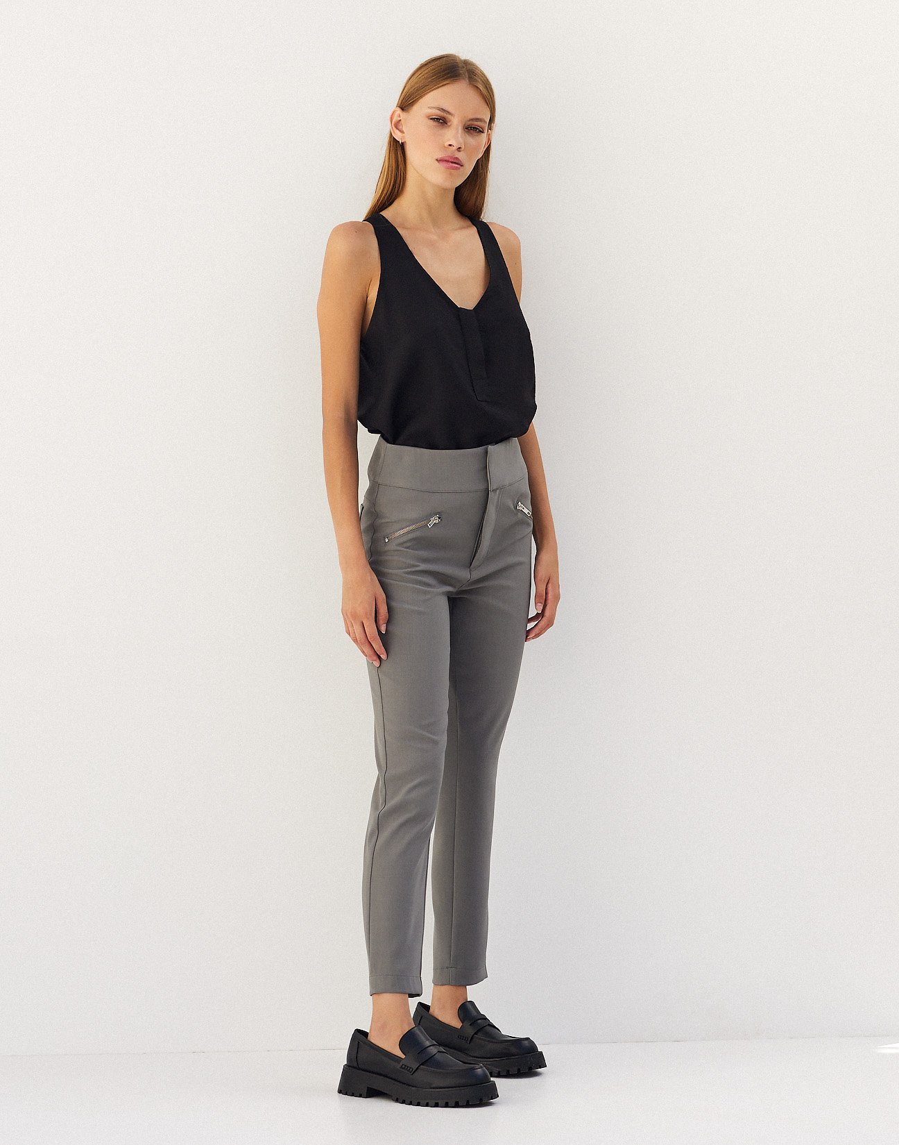 High waist trousers with zip