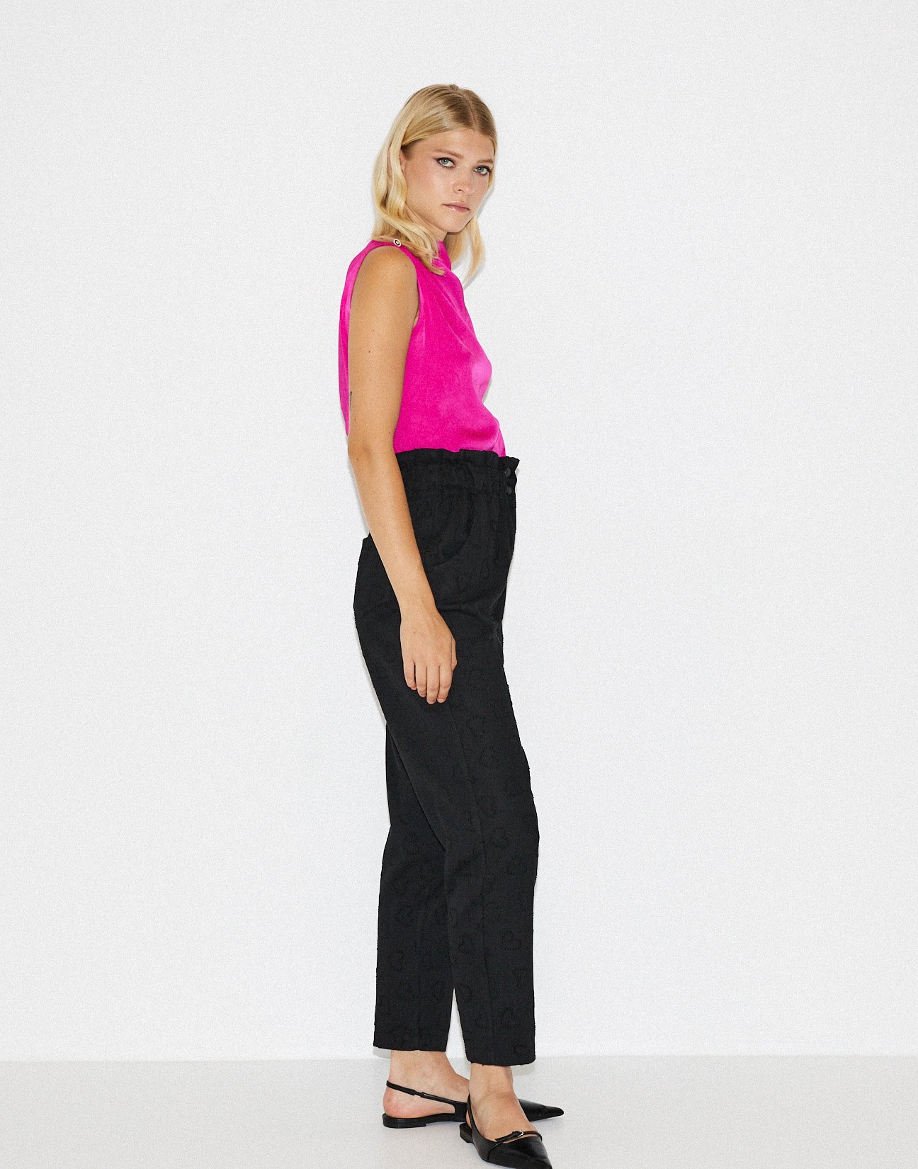 Textured fabric trousers