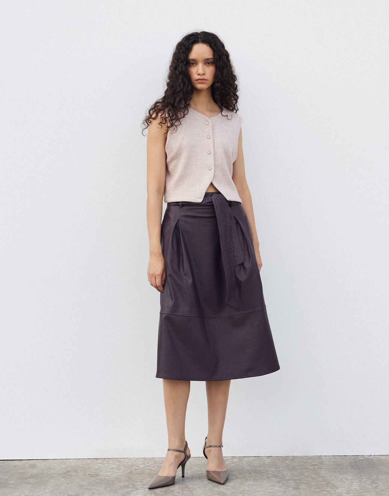 Faux leather midi skirt