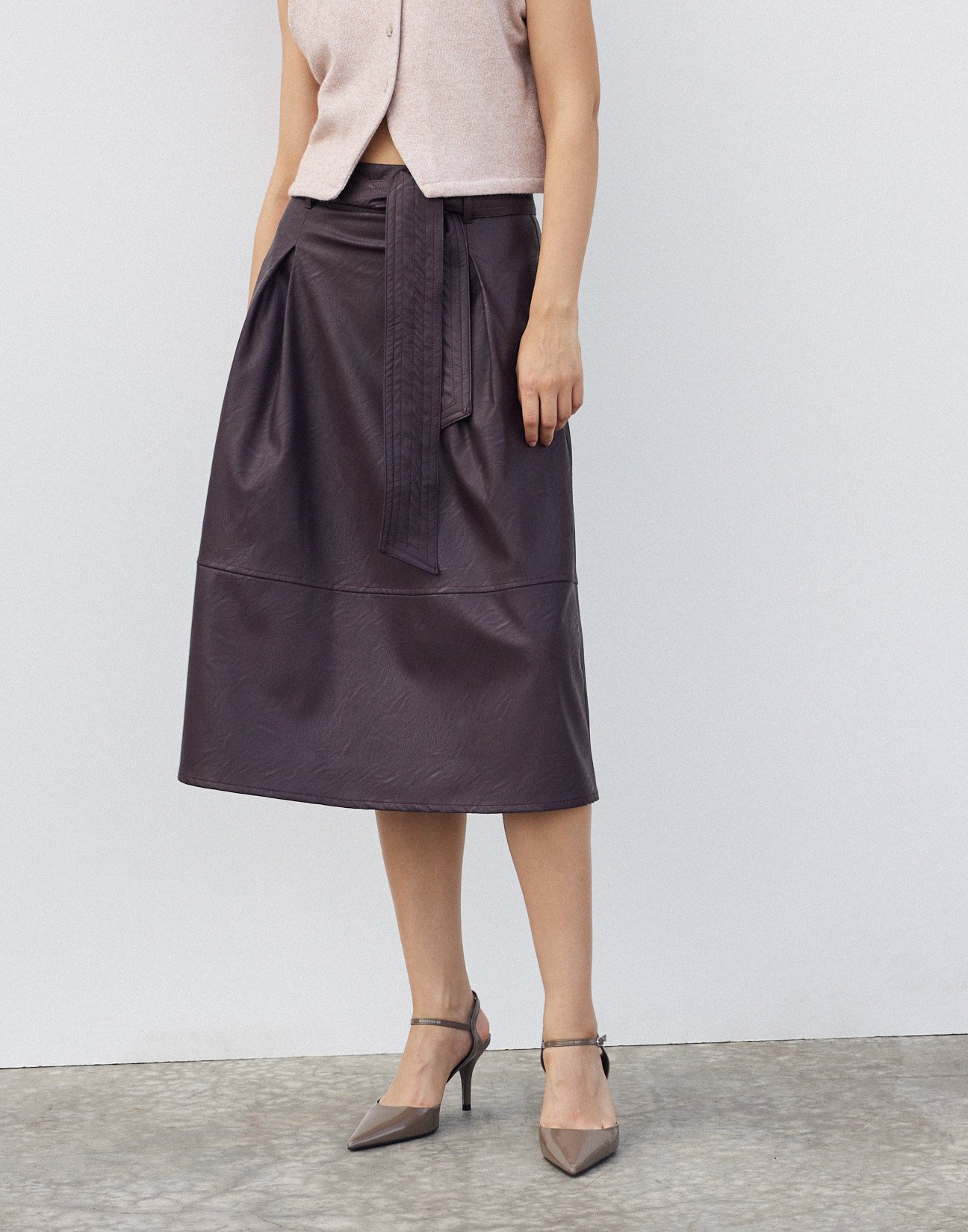 Faux leather midi skirt