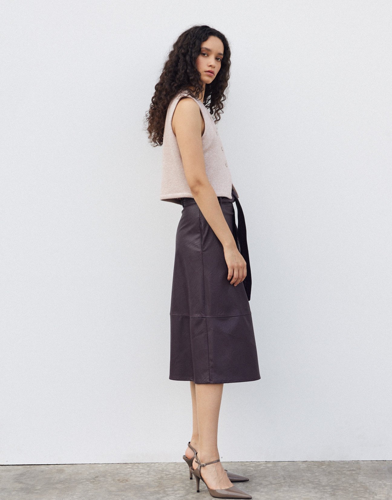 Faux leather midi skirt