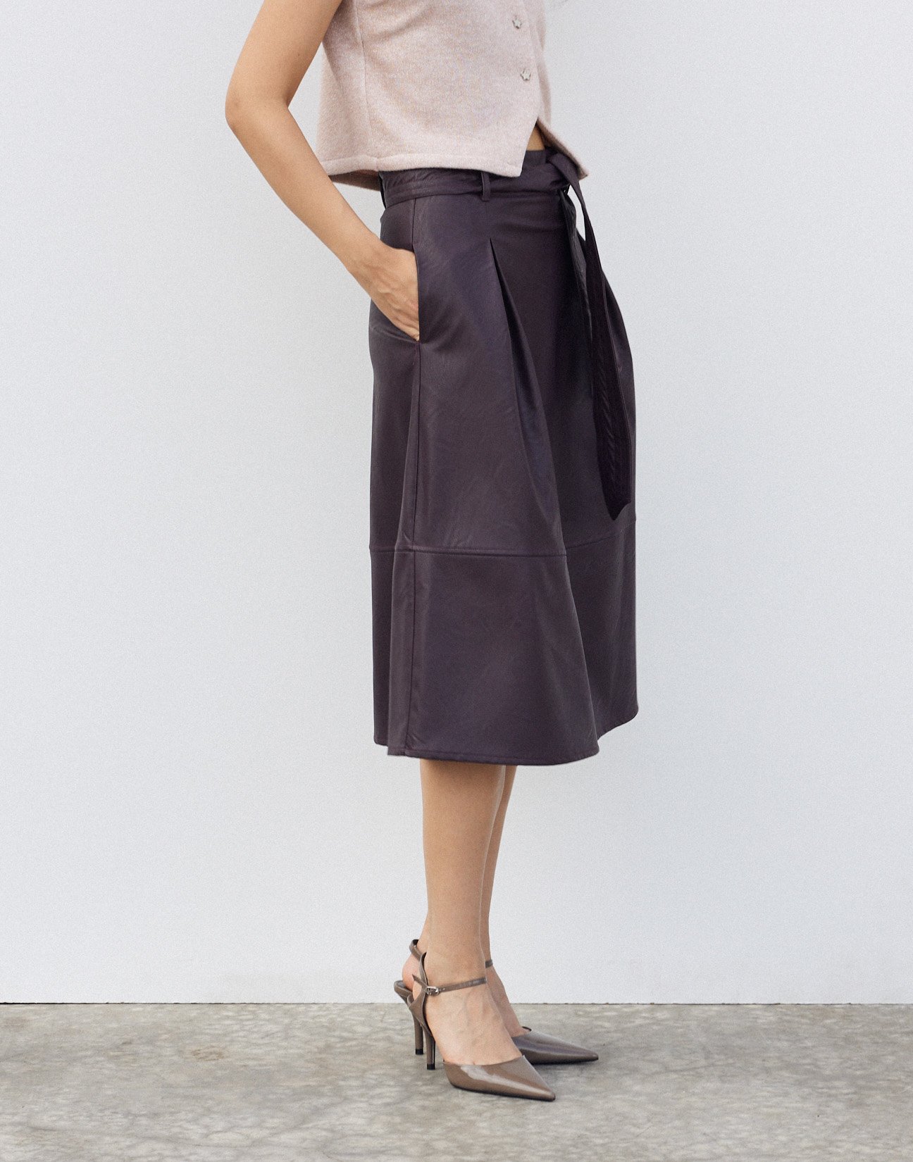 Faux leather midi skirt