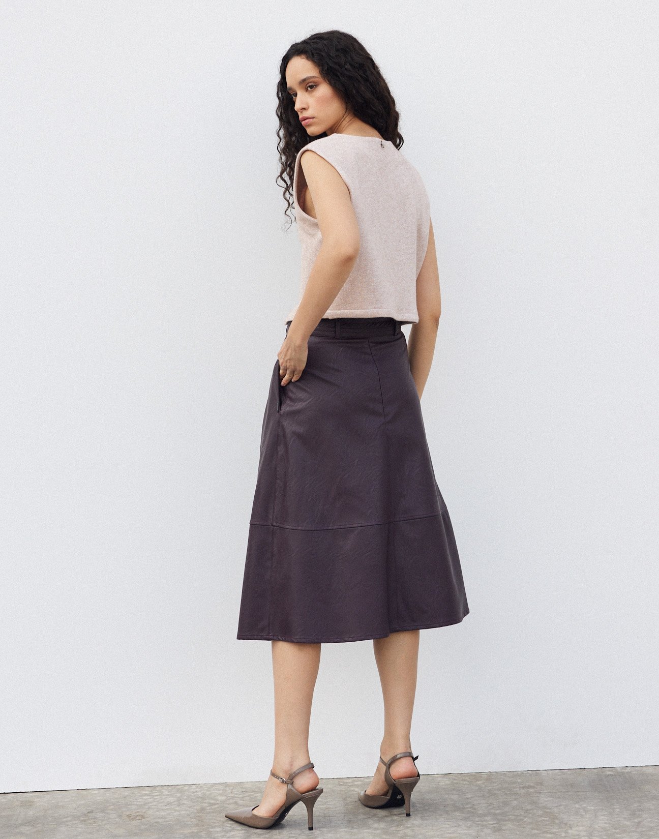 Faux leather midi skirt