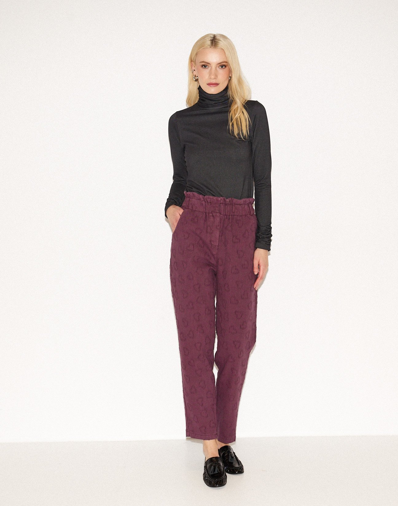 Textured fabric trousers