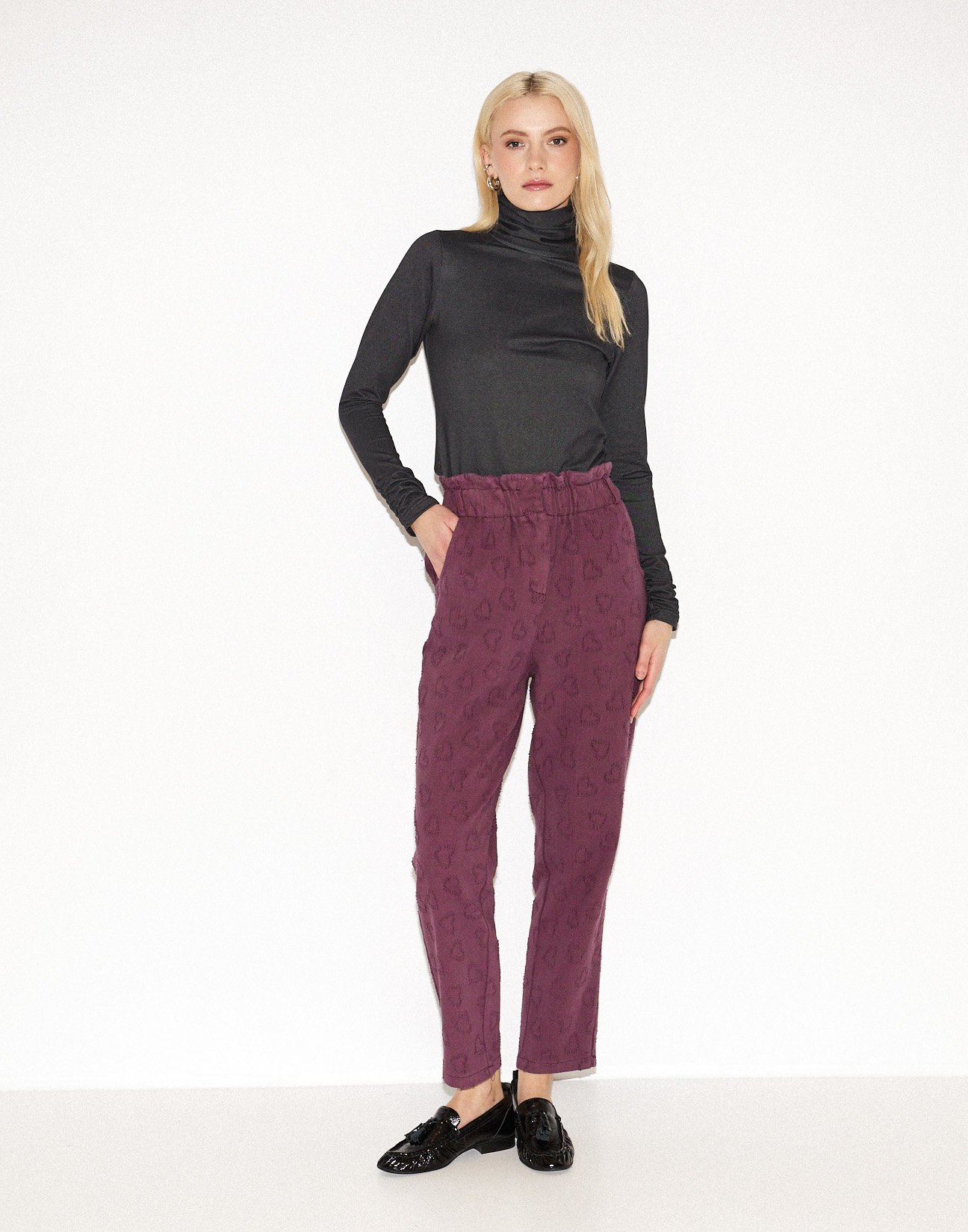 Textured fabric trousers