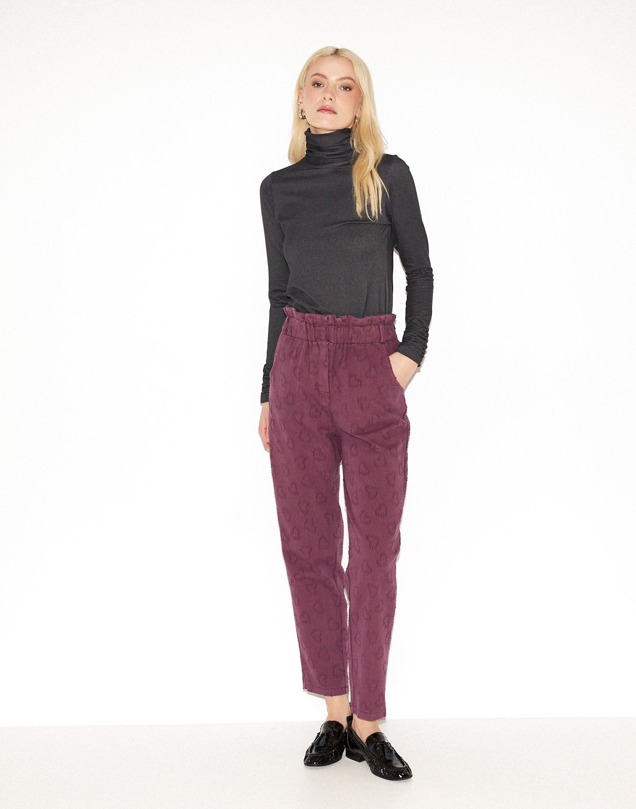 Textured fabric trousers