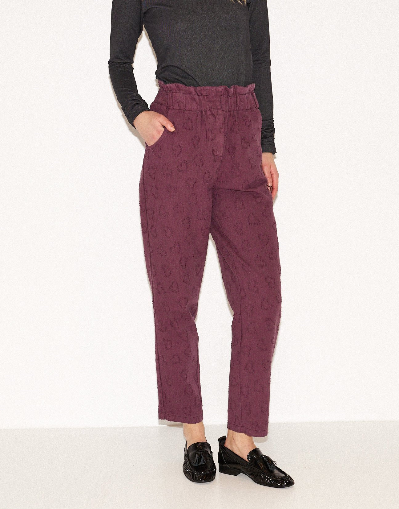 Textured fabric trousers