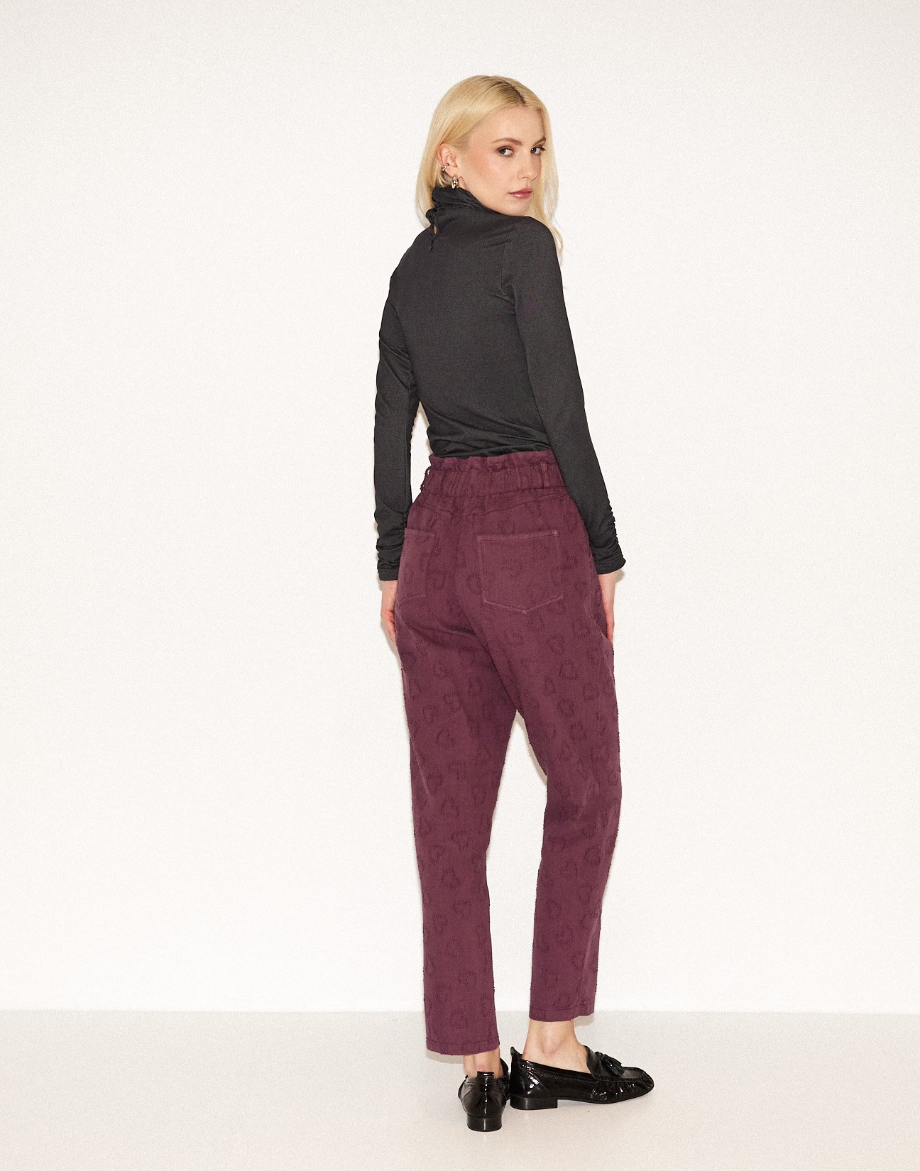 Textured fabric trousers