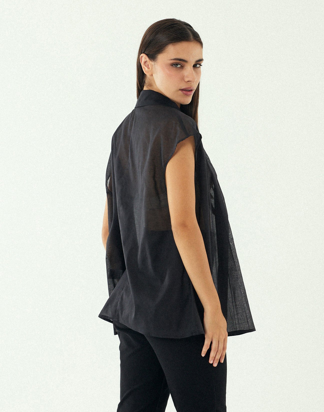 Pletaed semi sheer shirt