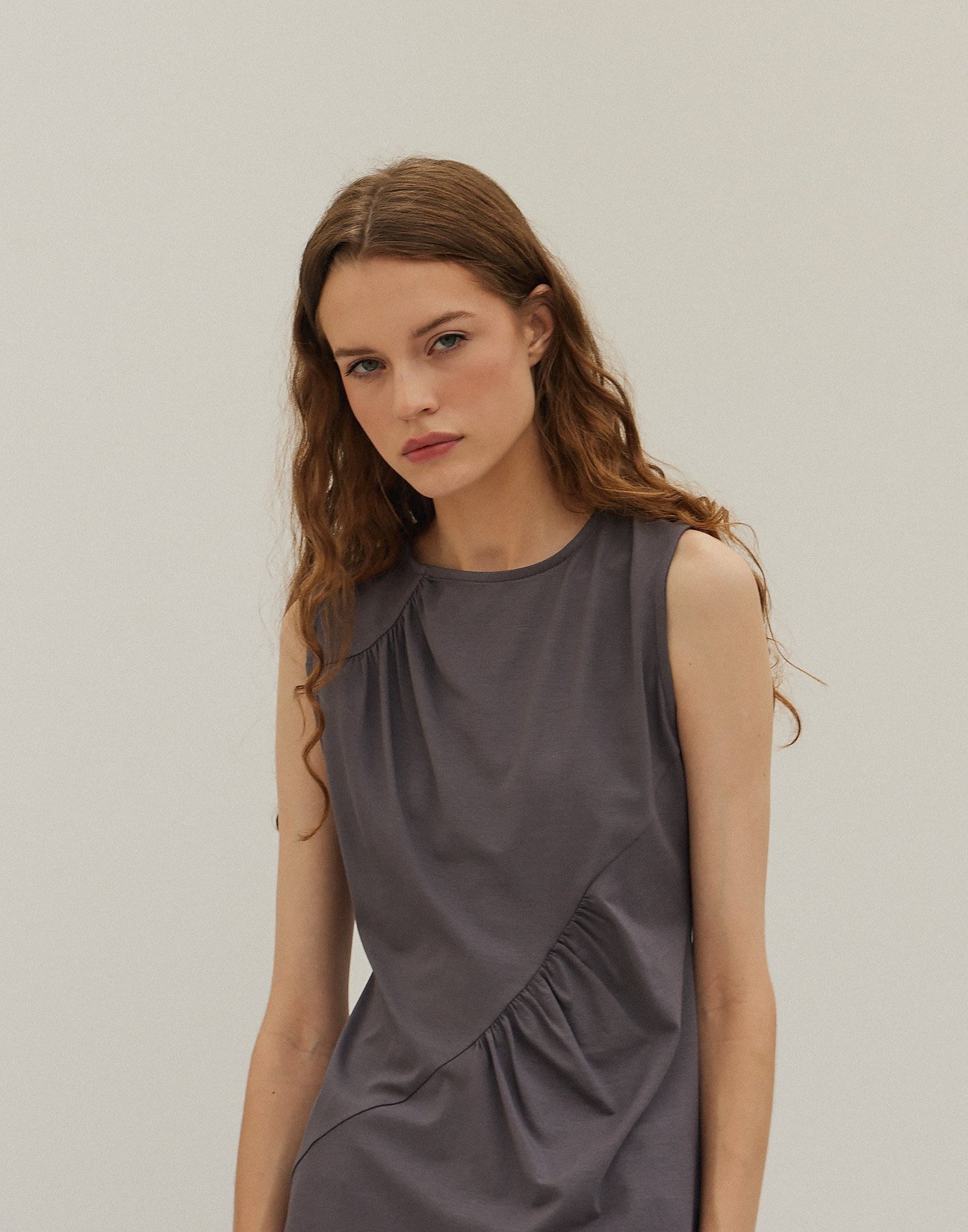 Gathered sleeveless top