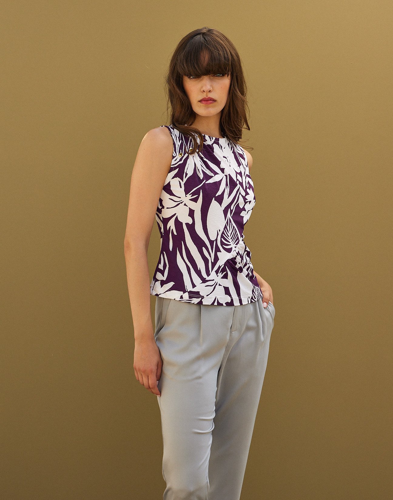 Printed top with gather