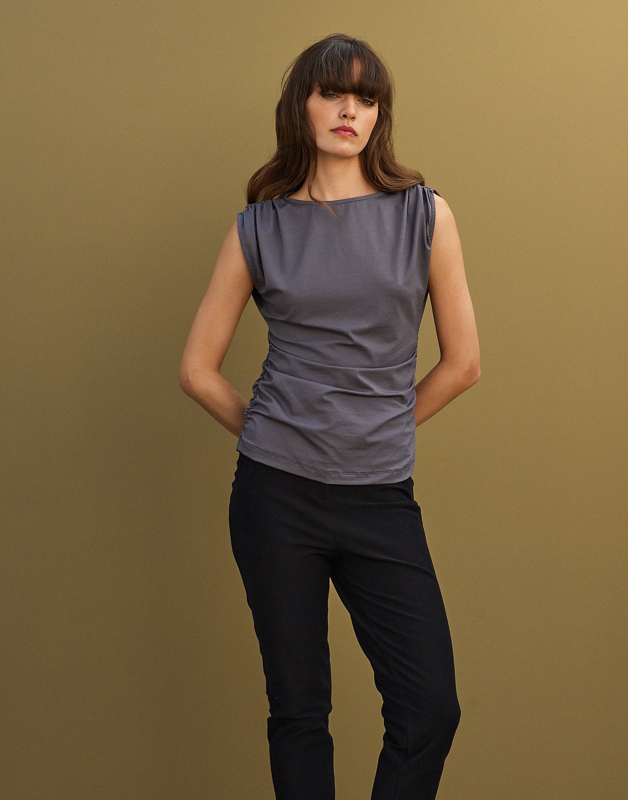 Gathered sleeveless top