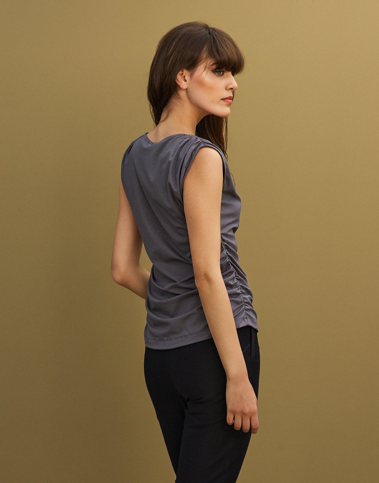 Gathered sleeveless top