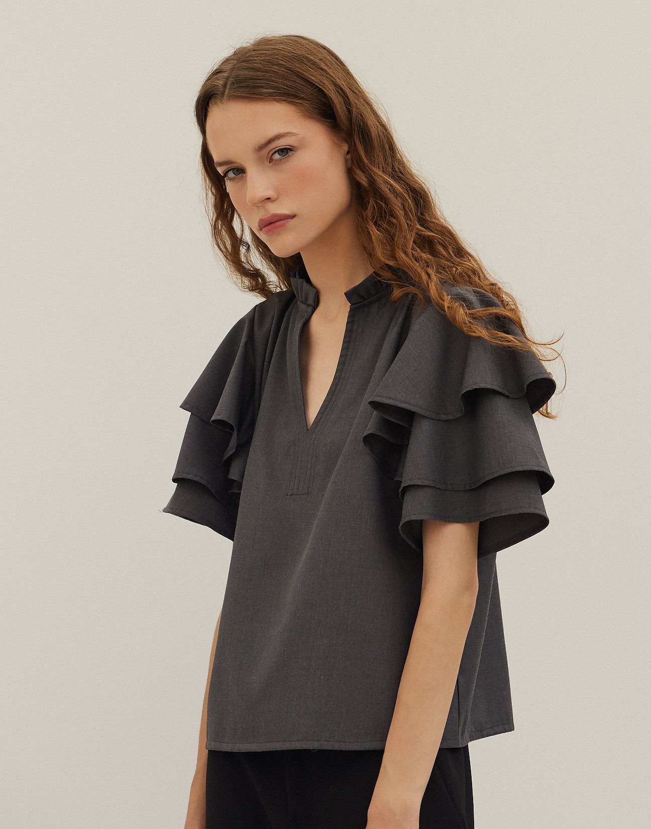 Blouse with double ruffle