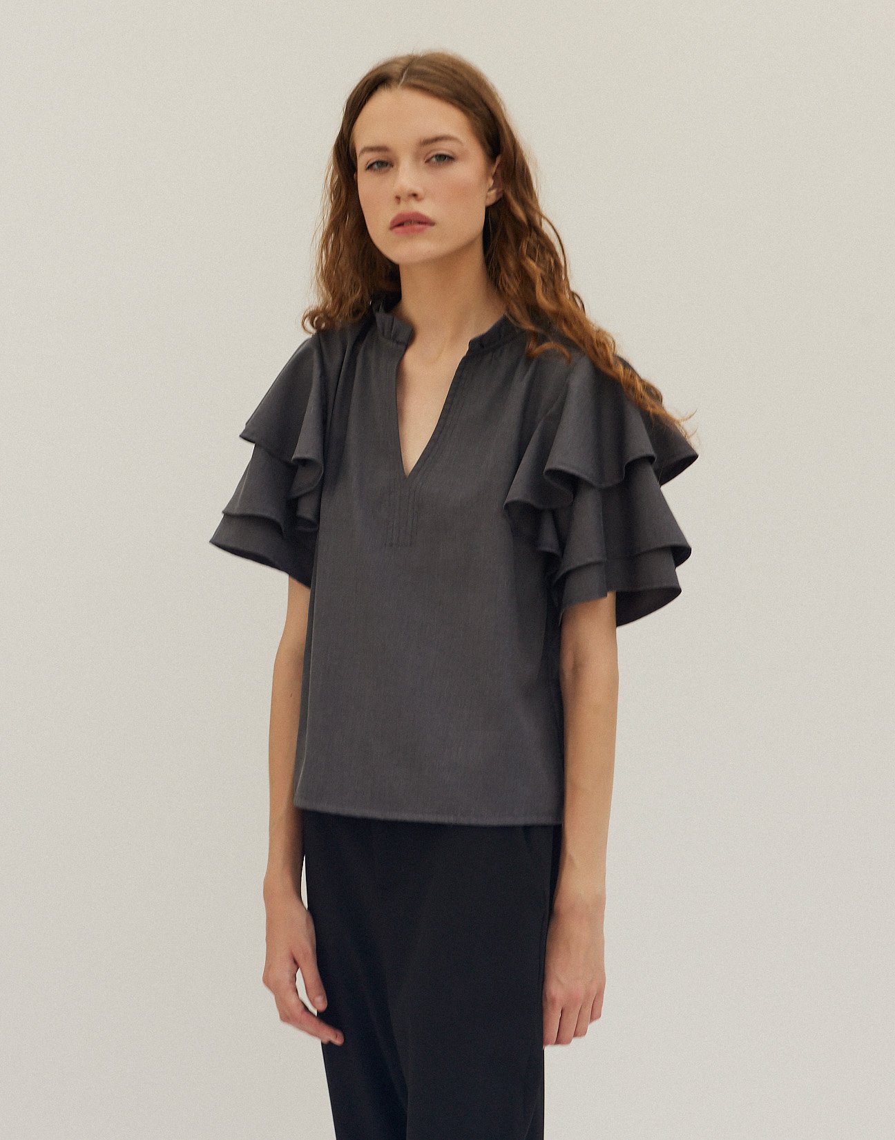 Blouse with double ruffle