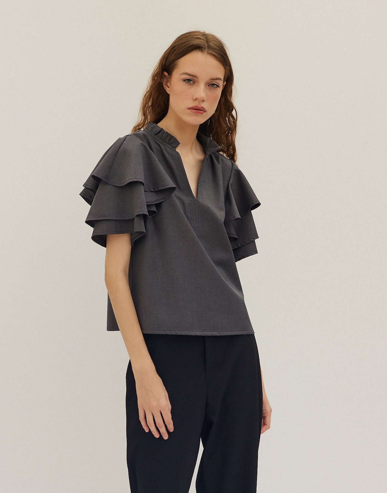 Blouse with double ruffle