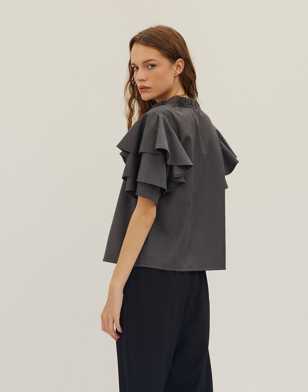 Blouse with double ruffle