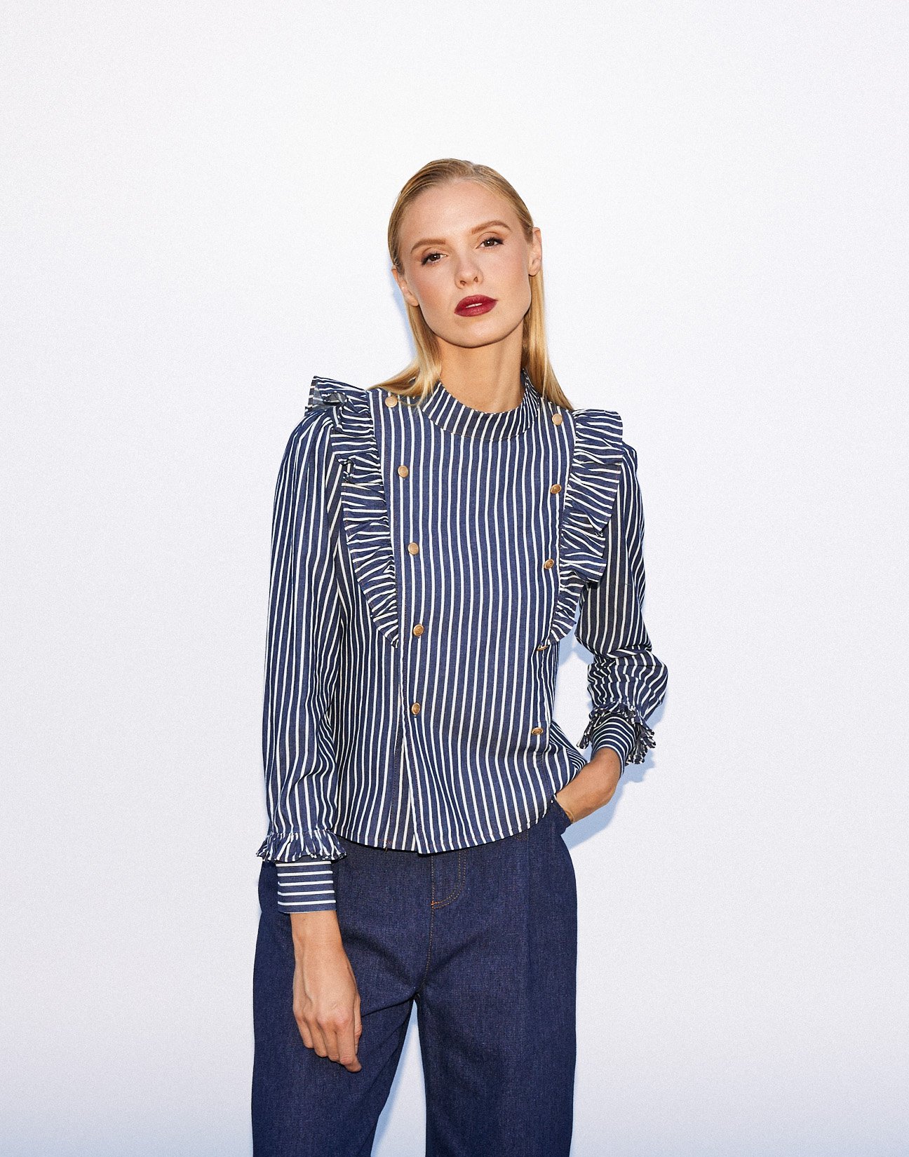 Striped shirt with ruffles