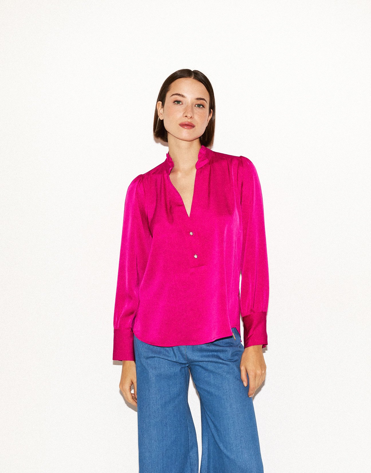 Satin blouse with button