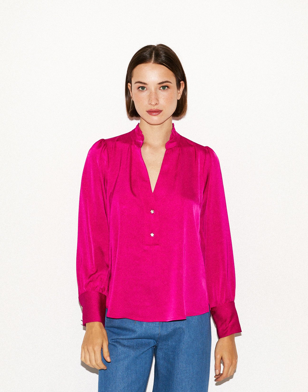 Satin blouse with button