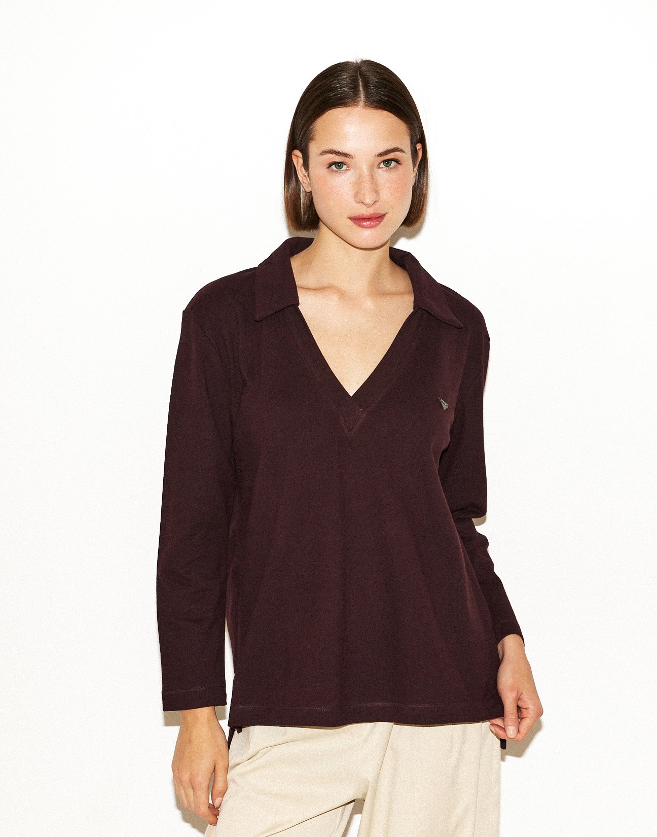 Blouse with polo collar