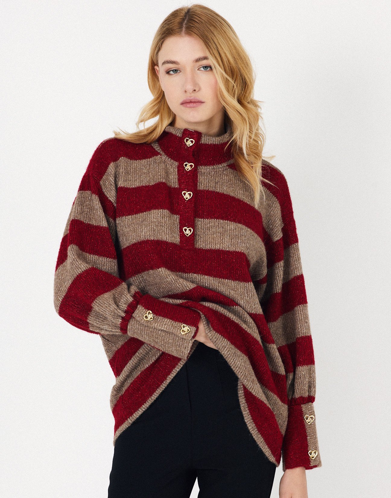 Striped sweater with button